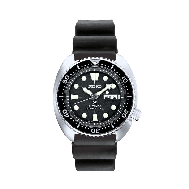 Seiko Turtle Prospex Automatic Dive Watch with Black Dial and Black Silicone Dive Strap #SRPE93