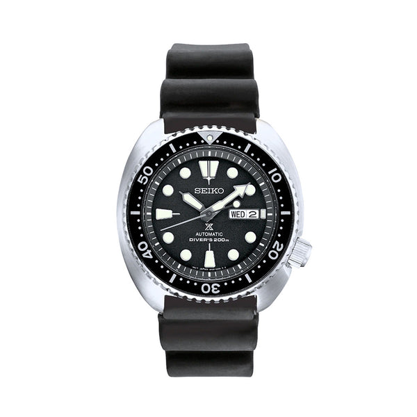 Seiko Turtle Prospex Automatic Dive Watch with Black Dial and Black Silicone Dive Strap #SRPE93