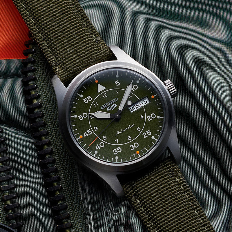 Seiko 5 Sports Automatic Field Watch with Green Dial #SRPH29 Lifestyle