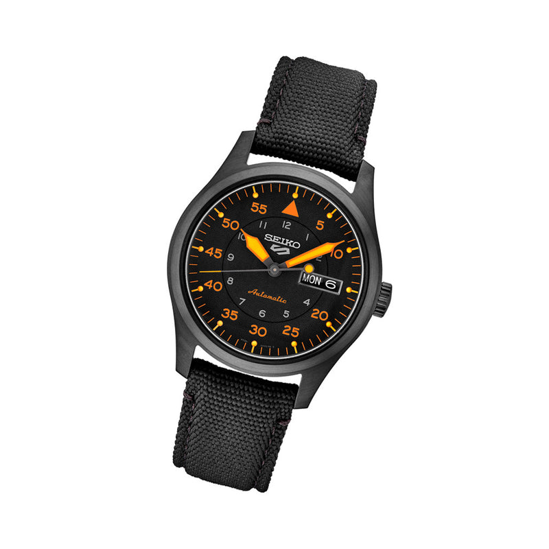 Seiko 5 Sports Automatic Field Watch with Black Ion Finish Black Dial #SRPH33 Tilt
