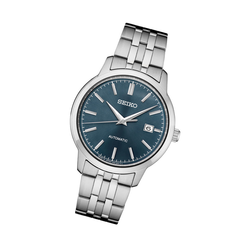 Seiko Essentials Automatic Dress Watch with Blue Sunray Dial #SRPH87 tilt
