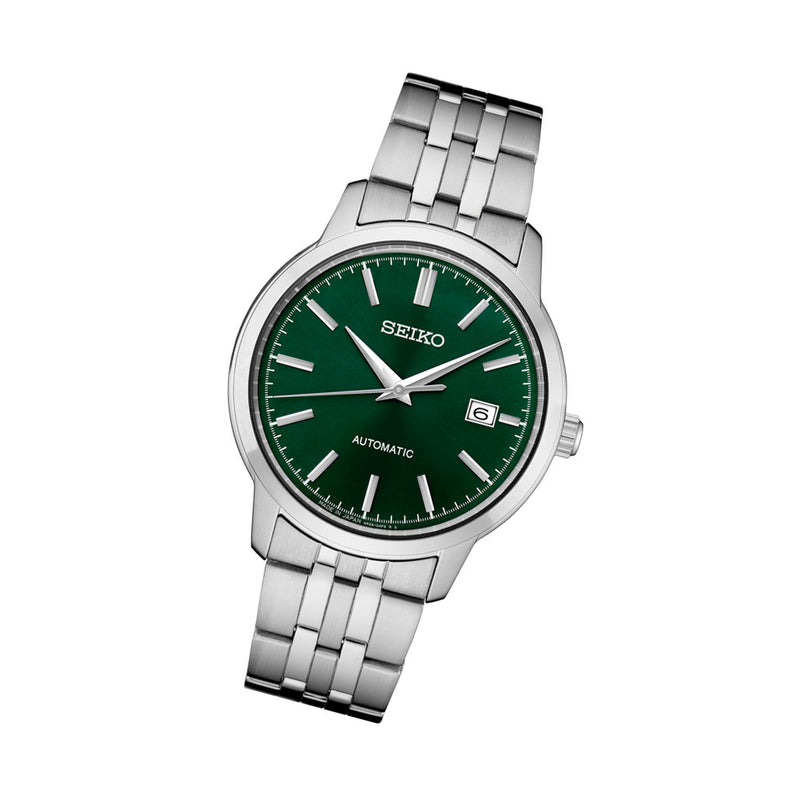 Seiko Essentials Automatic Dress Watch with Green Sunray Dial #SRPH89 tilt