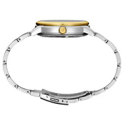 Seiko Essentials Automatic Dress Watch with White Sunray Dial and Two-Tone Case and Bracelet #SRPH92 crown