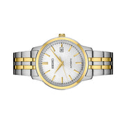 Seiko Essentials Automatic Dress Watch with White Sunray Dial and Two-Tone Case and Bracelet #SRPH92 side