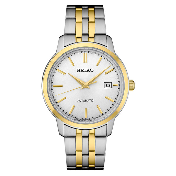Seiko Essentials Automatic Dress Watch with White Sunray Dial and Two-Tone Case and Bracelet #SRPH92 zoom