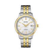 Seiko Essentials Automatic Dress Watch with White Sunray Dial and Two-Tone Case and Bracelet #SRPH92