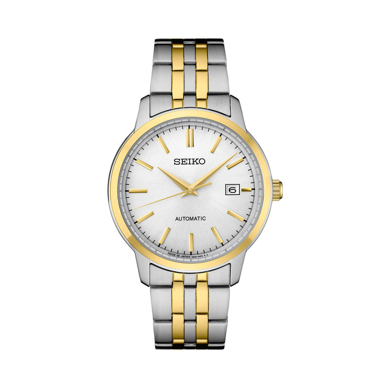 Seiko Essentials Automatic Dress Watch with White Sunray Dial and Two-Tone Case and Bracelet #SRPH92