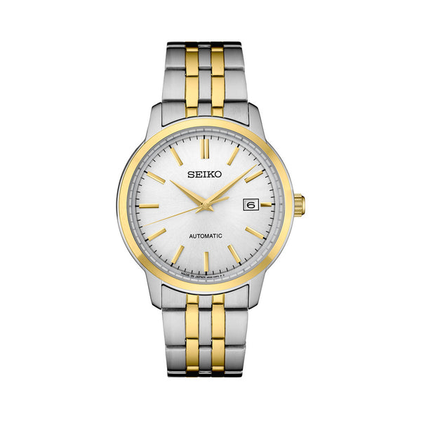 Seiko Essentials Automatic Dress Watch with White Sunray Dial and Two-Tone Case and Bracelet #SRPH92