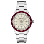 Seiko Presage Automatic 1960's Style Dress Watch with White Dial and Red Bezel #SRPH93 zoom