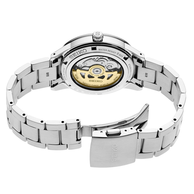 Seiko Presage Automatic 1960's Style Dress Watch with White Dial and Red Bezel #SRPH93 back
