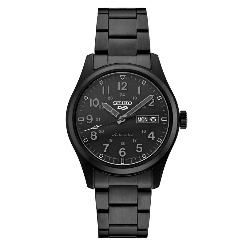 Seiko 5 Sports Field Watch in Stealth Black on Bracelet #SRPJ09 zoom