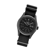 Seiko 5 Sports Field Watch in Stealth Black on Nylon Strap #SRPJ11 tilt