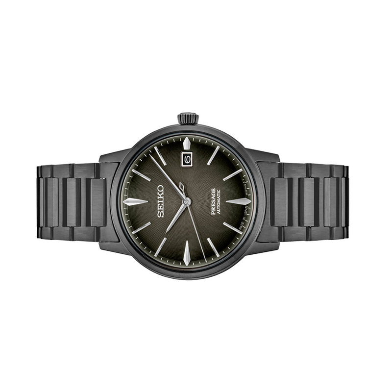 Seiko Presage Automatic Dress watch in Full Black Plating and Gradated Black Dial with Gloss Finish #SRPJ15 side