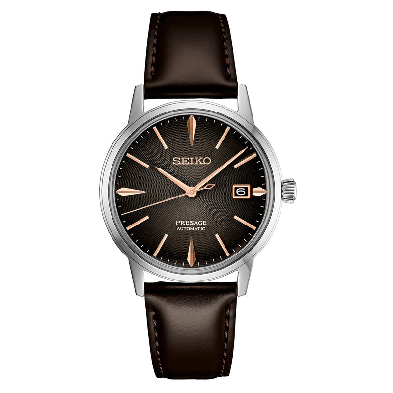 Seiko Presage Automatic Dress Watch with Gradated Gray/Brown Dial and Rose Gold Markers #SRPJ17 zoom
