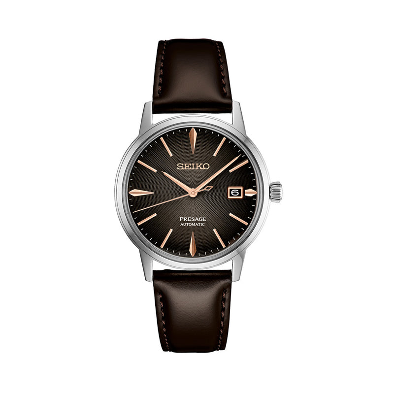 Seiko Presage Automatic Dress Watch with Gradated Gray/Brown Dial and Rose Gold Markers #SRPJ17