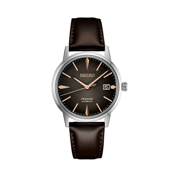 Seiko Presage Automatic Dress Watch with Gradated Gray/Brown Dial and Rose Gold Markers #SRPJ17