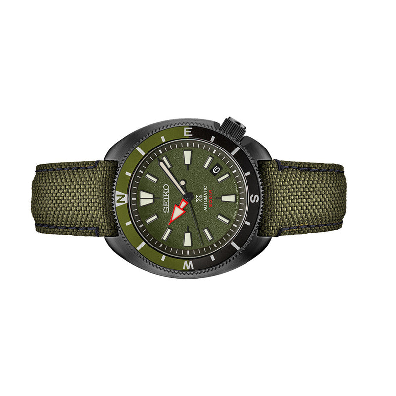 Seiko Prospex Land US Special Edition Tortoise Watch with Black Case and Green Dial #SRPJ31 side