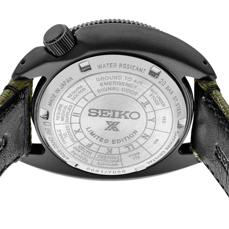 Seiko Prospex Land US Special Edition Tortoise Watch with Black Case and Green Dial #SRPJ31 back