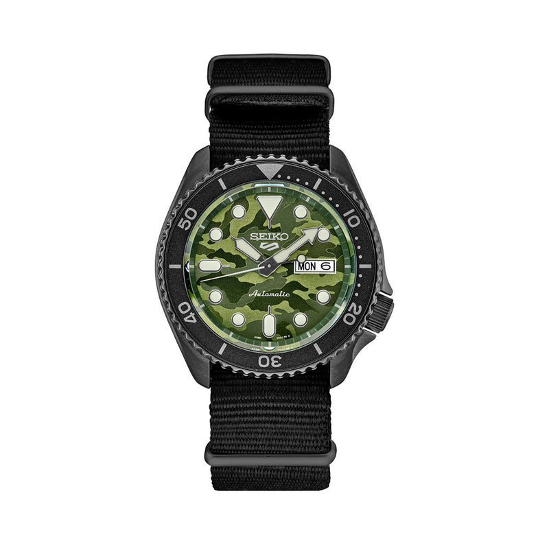 Seiko 5 Sports Automatic Watch with Green Camo Dial and Gun Metal Case #SRPJ37