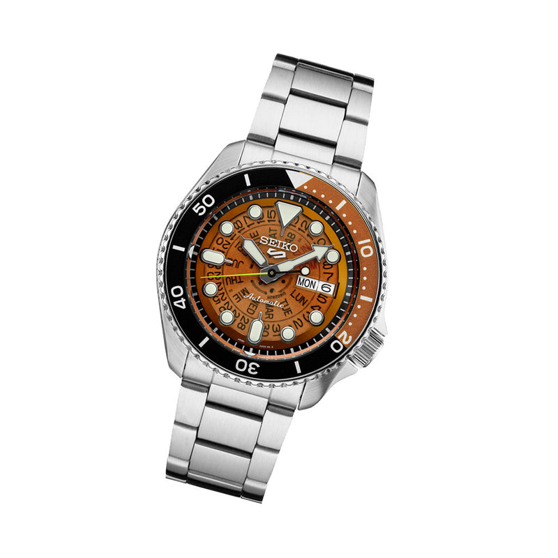 Seiko 5 Sports Automatic Watch with Brown See-Thru Dial #SRPJ47 tilt