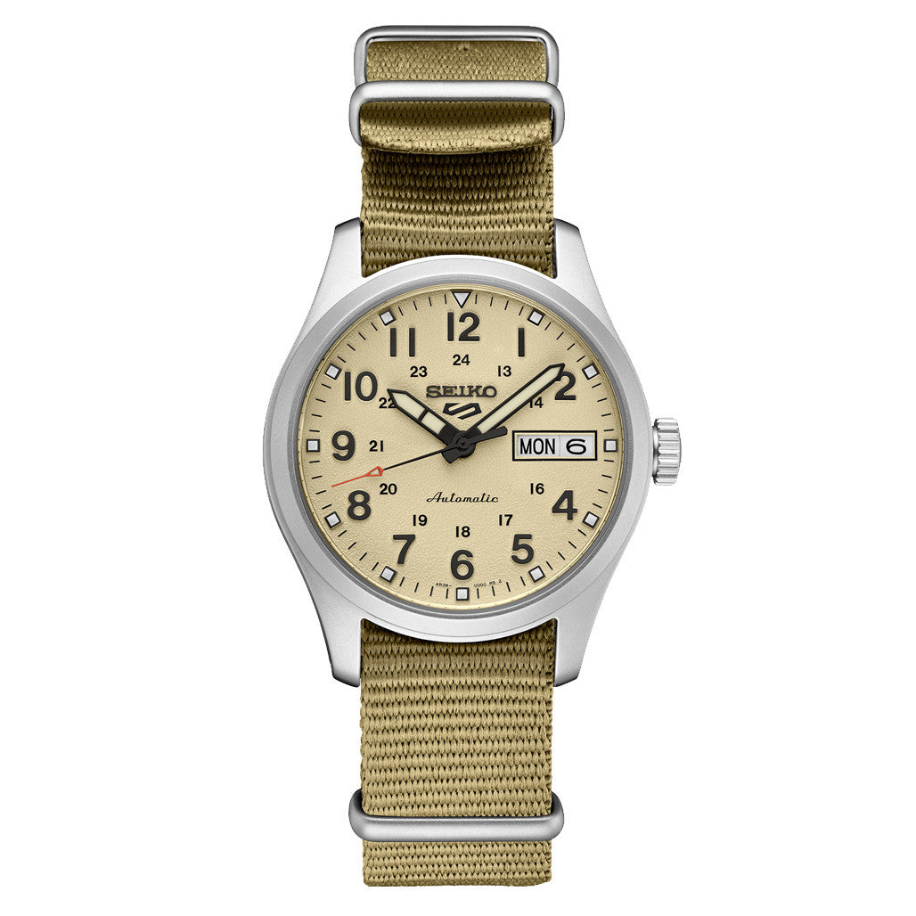 Seiko 5 Sports Automatic 36mm Watch with Beige Dial #SRPJ83 — Long