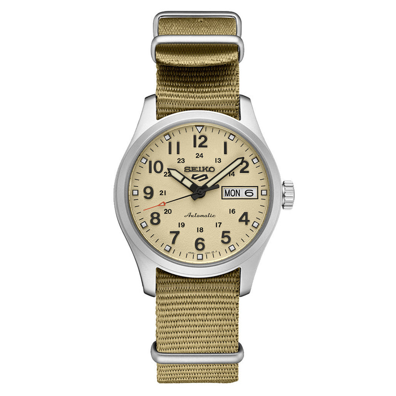 Seiko 5 Sports Automatic 36mm Watch with Beige Dial #SRPJ83 zoom