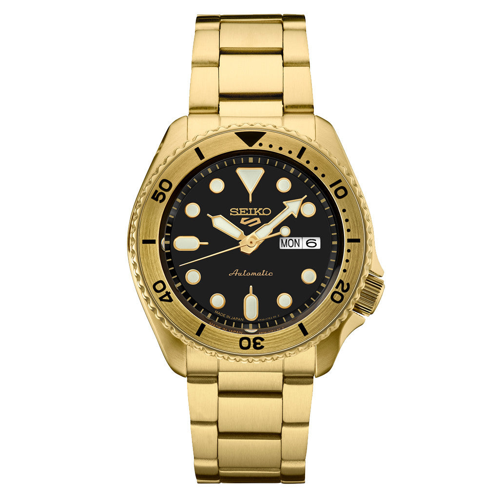 Seiko 5 Sports Automatic Watch with Black Dial and Goldtone Case