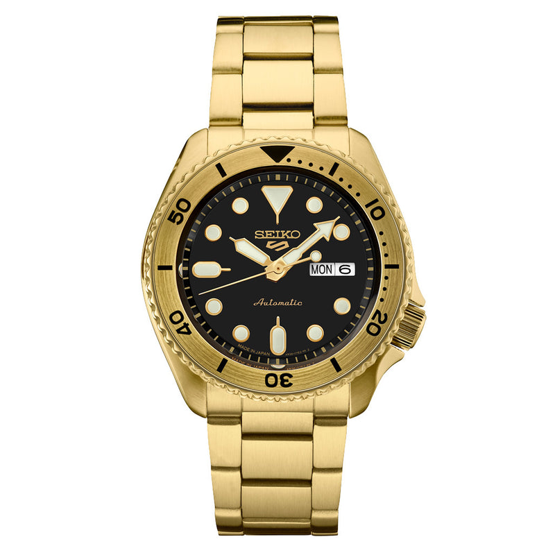 Seiko 5 Sports Automatic Watch with Black Dial and Goldtone Case #SRPK18 zoom