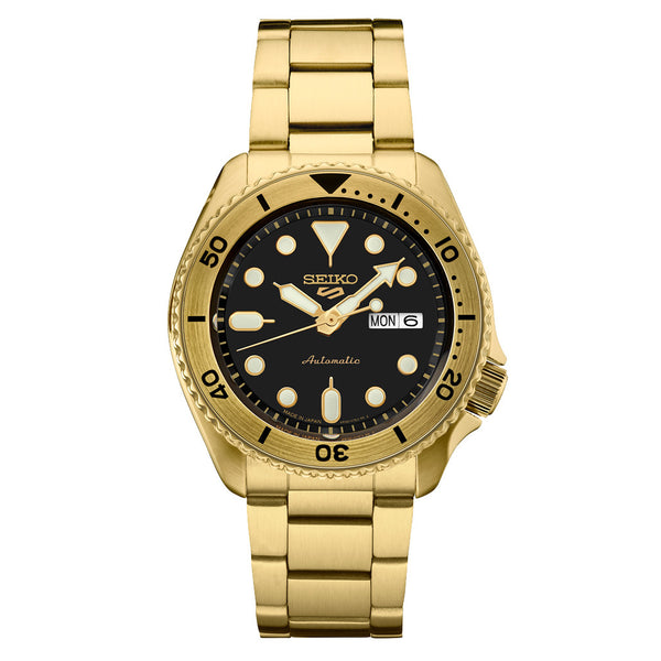 Seiko 5 Sports Automatic Watch with Black Dial and Goldtone Case #SRPK18 zoom