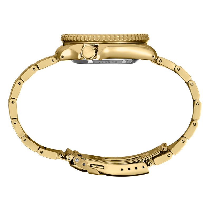 Seiko 5 Sports Automatic Watch with Black Dial and Goldtone Case #SRPK18 crown