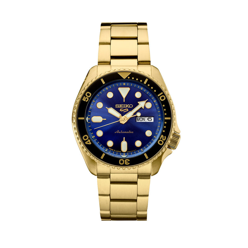Seiko 5 Sports Automatic Watch with Blue Dial and Goldtone Case #SRPK20
