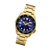 Seiko 5 Sports Automatic Watch with Blue Dial and Goldtone Case #SRPK20 tilt
