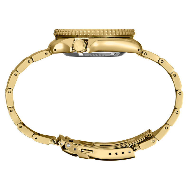 Seiko 5 Sports Automatic Watch with Blue Dial and Goldtone Case #SRPK20 crown