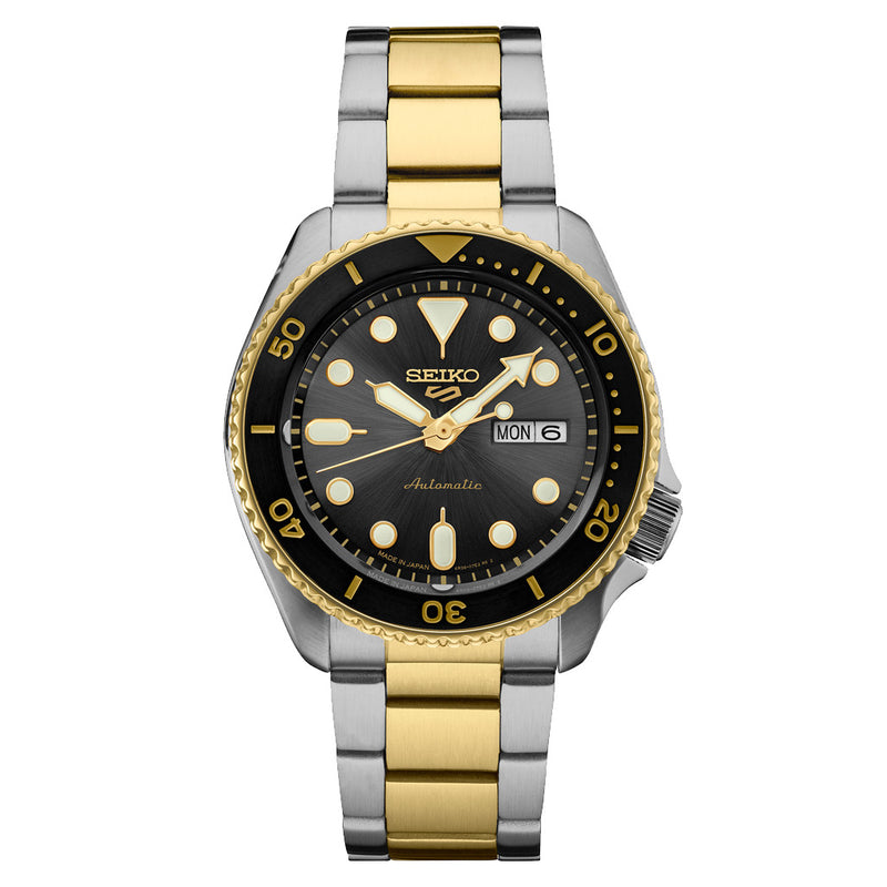 Seiko 5 Sports Automatic Watch with Charcoal Dial and Two-Tone Case #SRPK22 zoom