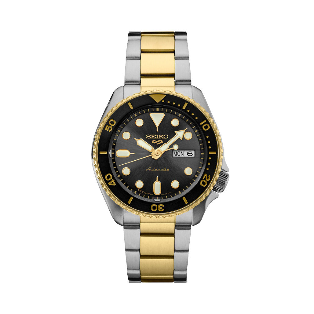 Seiko 5 Sports Automatic Watch with Charcoal Dial and Two-Tone