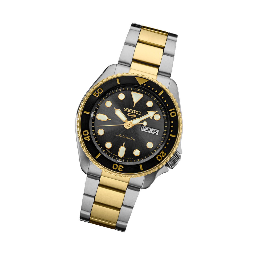 Seiko 5 Sports Automatic Watch with Charcoal Dial and Two-Tone