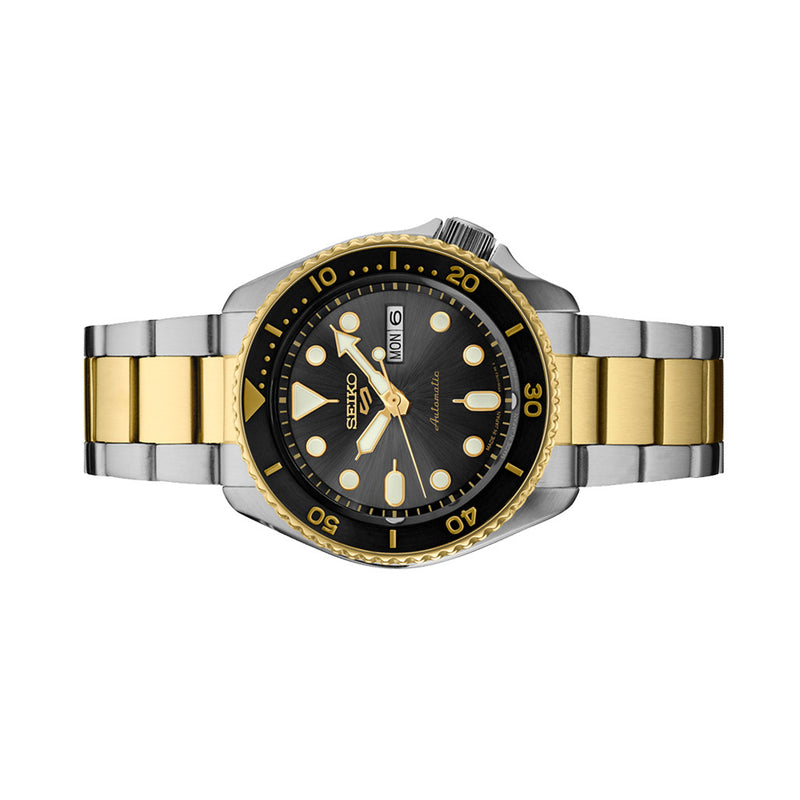 Seiko 5 Sports Automatic Watch with Charcoal Dial and Two-Tone Case #SRPK22 side