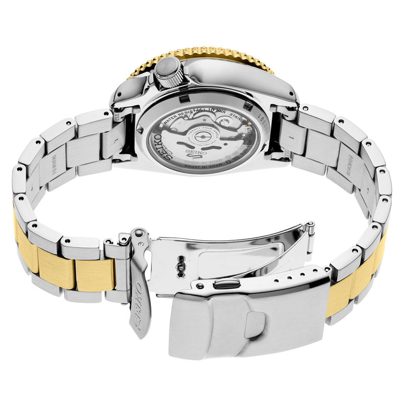 Seiko 5 Sports Automatic Watch with Charcoal Dial and Two-Tone Case #SRPK22 back