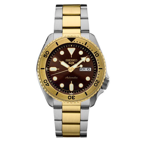 Seiko 5 Sports Automatic Watch with Brown Dial and Two-Tone Case #SRPK24 zoom