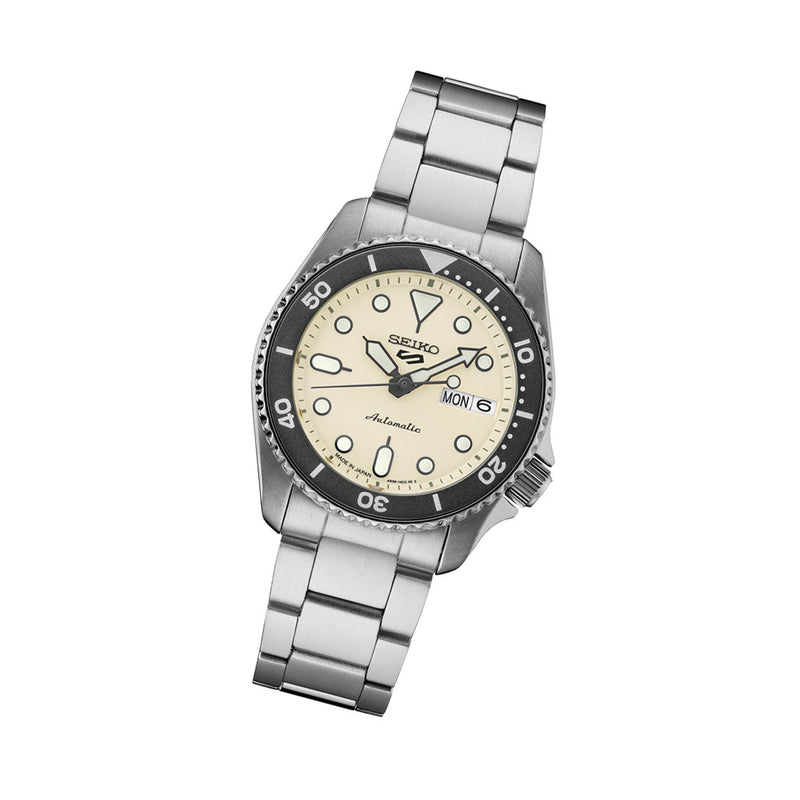 Seiko 5 Sports 38mm Automatic Watch with Light Beige Dial #SRPK31 tilt