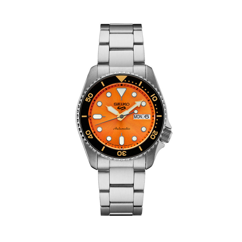 Seiko 5 Sports 38mm Automatic Watch with Vibrant Orange Dial #SRPK35