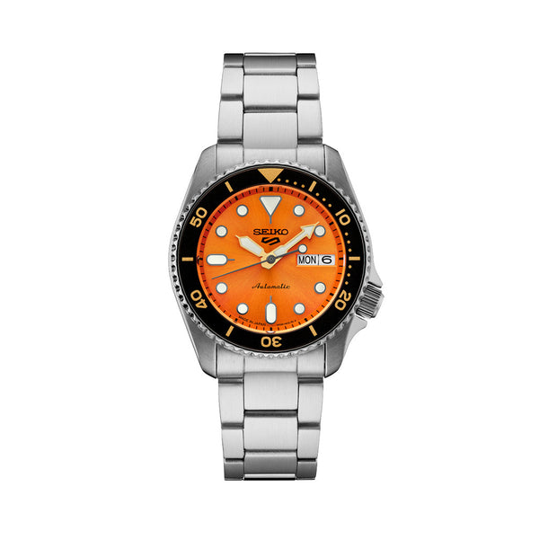 Seiko 5 Sports 38mm Automatic Watch with Vibrant Orange Dial #SRPK35