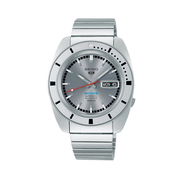 Seiko 5 Sports 38mm Automatic Watch with Silver Dial #SRPL03
