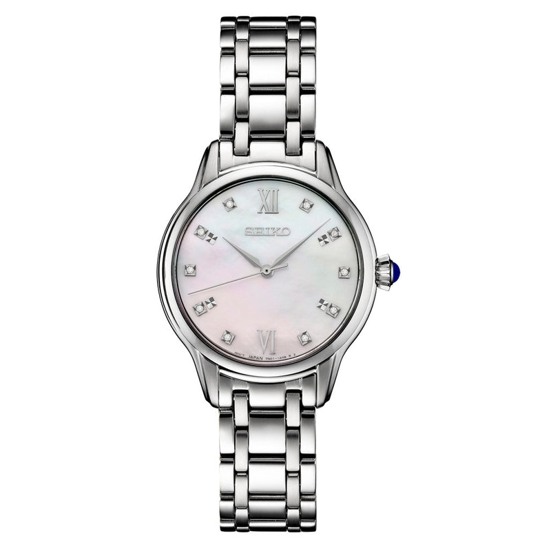 Seiko Diamonds Mother of Pearl Quartz Dress Watch with Sapphire Crystal #SRZ537 zoom