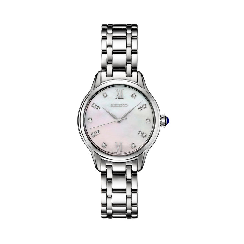 Seiko Diamonds Mother of Pearl Quartz Dress Watch with Sapphire Crystal #SRZ537