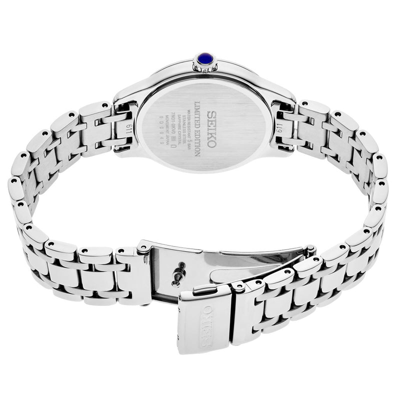 Seiko Diamonds Blue Mother of Pearl Quartz Dress Watch with Sapphire Crystal #SRZ539 back