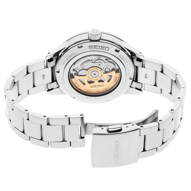Seiko Presage 60's Style Automatic Dress Watch with Power Reserve Meter and Cream Dial #SSA447 back