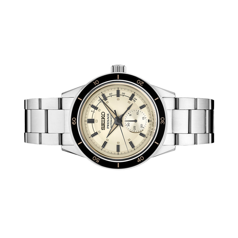 Seiko Presage 60's Style Automatic Dress Watch with Power Reserve Meter and Cream Dial #SSA447 side