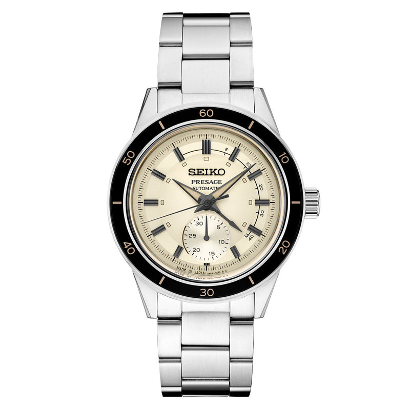 Seiko Presage 60's Style Automatic Dress Watch with Power Reserve Meter and Cream Dial #SSA447 zoom