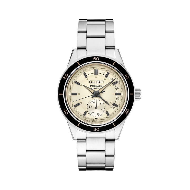 Seiko Presage 60's Style Automatic Dress Watch with Power Reserve Meter and Cream Dial #SSA447